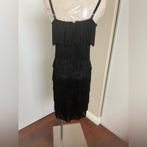 Black Latin Rhythm Practice Dance Dress with fringe. Size XS - Picture 6 of 11